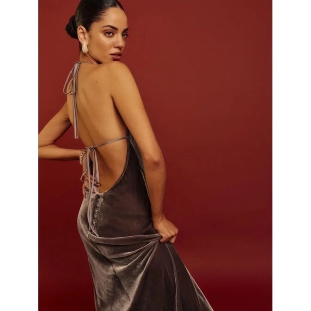 NWT Reformation Jeany Silk Blend Velvet Halter Maxi Dress Open Back Magnetic XS - Picture 2 of 9
